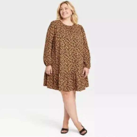 Ava & Viv Dresses & Skirts - AVA & VIV Animal Cheetah Leopard Shift Ruffle Knee Length Midi Dress 1X NWT